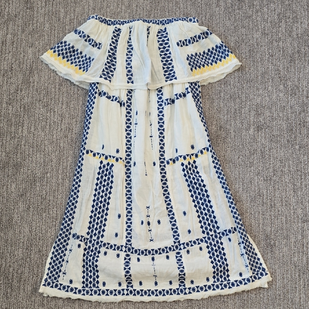 Off-Shoulder Blue and White Maxi Dress